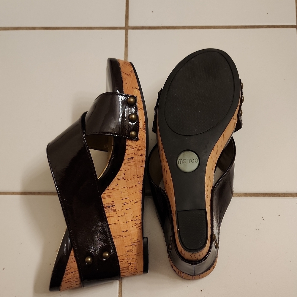 Me Too Brown Wedge Sandals with Cork Heel